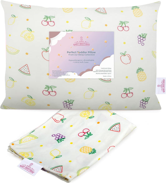 Yellow Fruits - Kona's Perfect Toddler Pillow with Softest Toddler Pillowcase - 13 x 18 inch Toddler Pillow - Toddler Pillow 2 Year Old, Toddler Pillow 3 Year Old