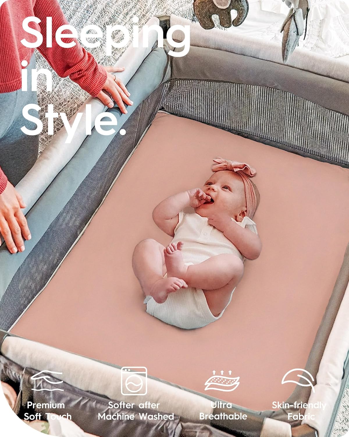 Pack and Play Mattress Sheets, TotBasic Premium Jersey Cotton Mini Crib Sheets Fitted, Ultra Soft Pack N Play Sheet for Girls Boys, Soft and Breathable Portable Crib Sheets for Pack and Play Mattress