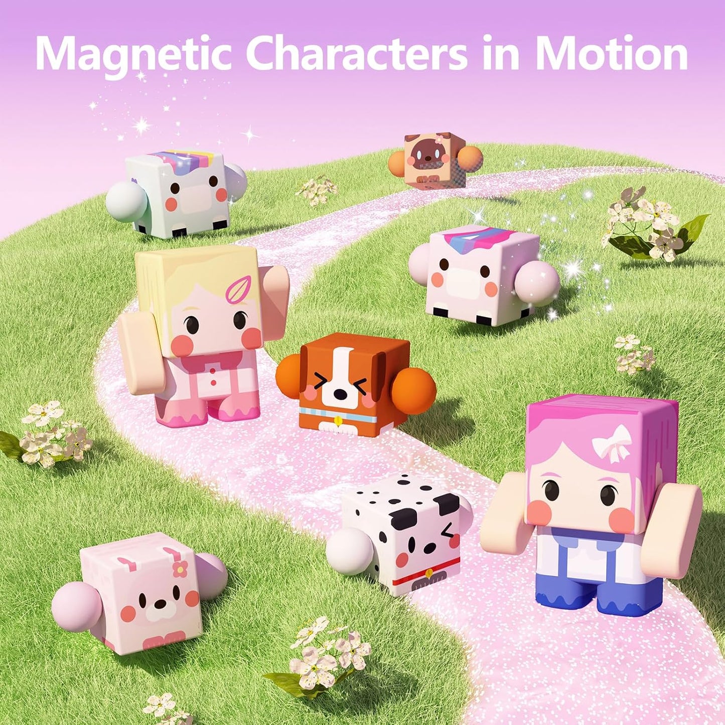 GobiDex 8PCS Magnetic Figures Playset Rotatable Animal & Character Toys for Kids, Toddlers Sensory Pretend Play Travel Toys Compatible with Magnet Blocks