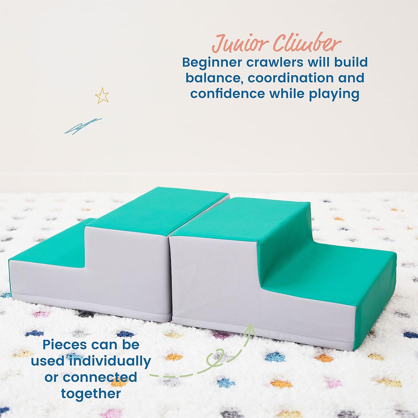 ECR4Kids SoftZone Junior Mix n' Match Step, Beginner Playset, Emerald, 2-Pack