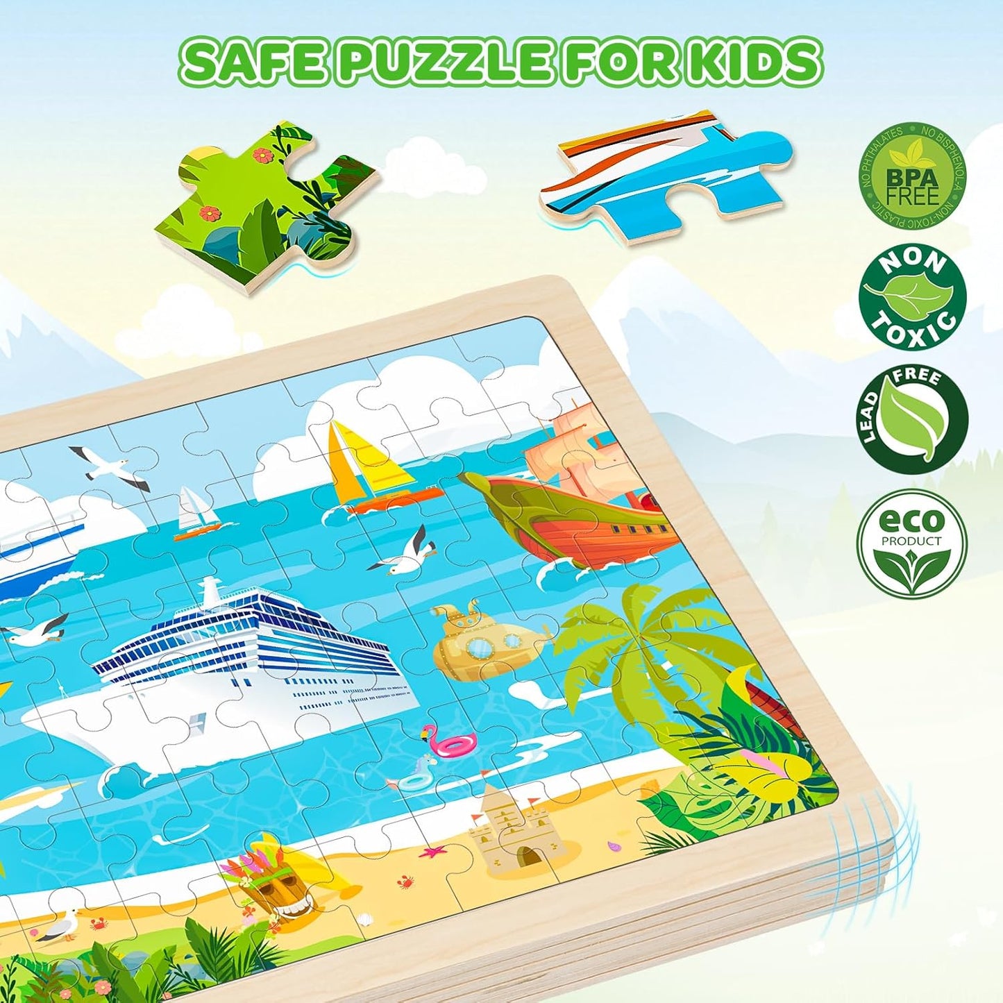 Puzzles for Kids Ages 4-6, 6 Packs 60 Pcs Wooden Jigsaw Puzzles for Kids Ages 6-8, Preschool Educational Vehicle Toys Gifts for 3 4 5 6 7 8 Boys Girls