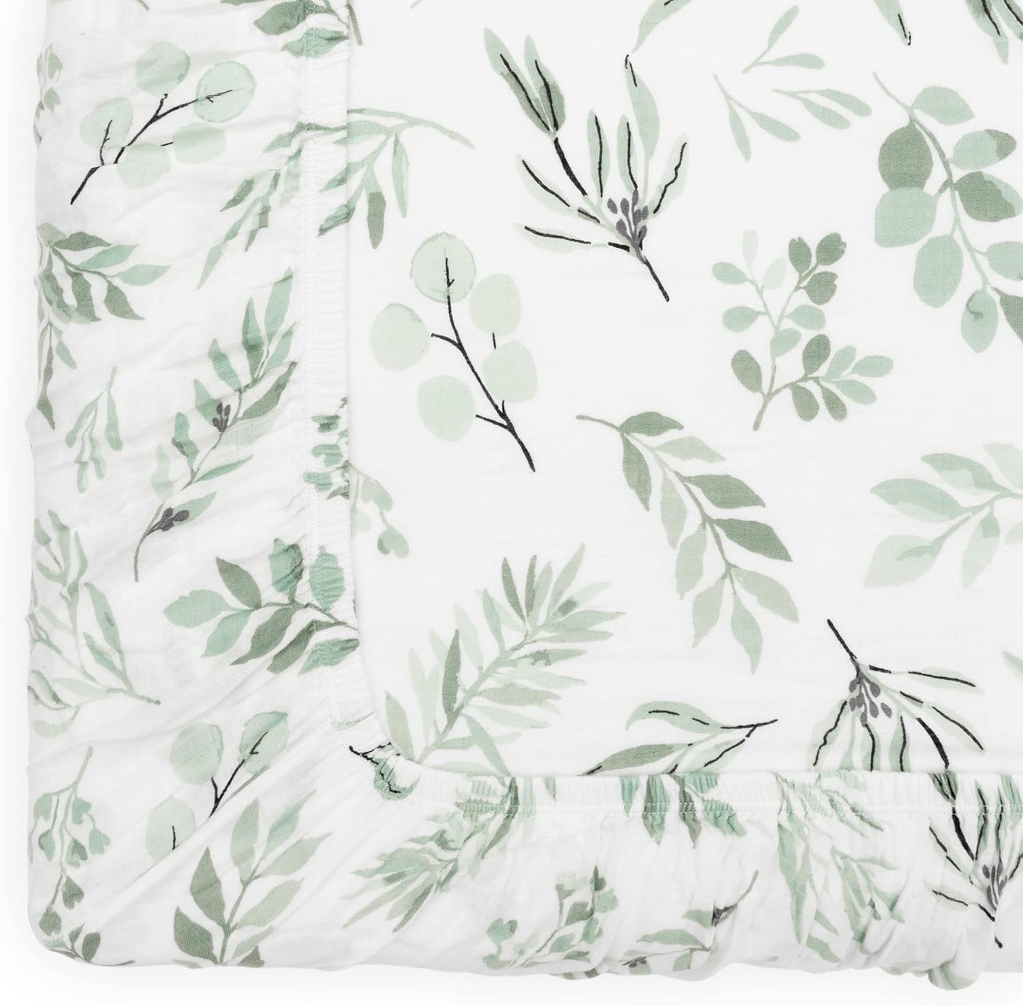 Organic Muslin Fitted Crib Sheet - Organic Crib Sheet for Standard Crib and Toddler Mattresses, Soft and Breathable, Eucalyptus Leaves, 28”x52”