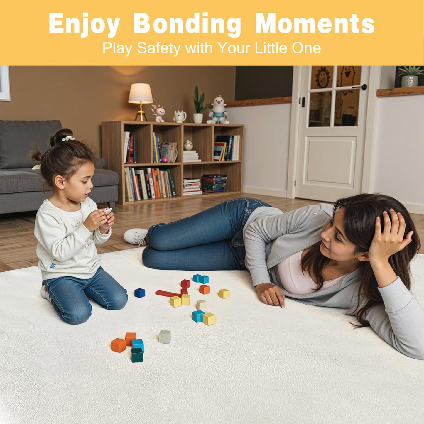 Padded 48" ×48" Baby Play Mat for Playpens, 1.3" Thick Foam Mat with Soft Vegan Leather, Baby Tummy Time Playmat for Floor, Fits 50" x50" Playpens