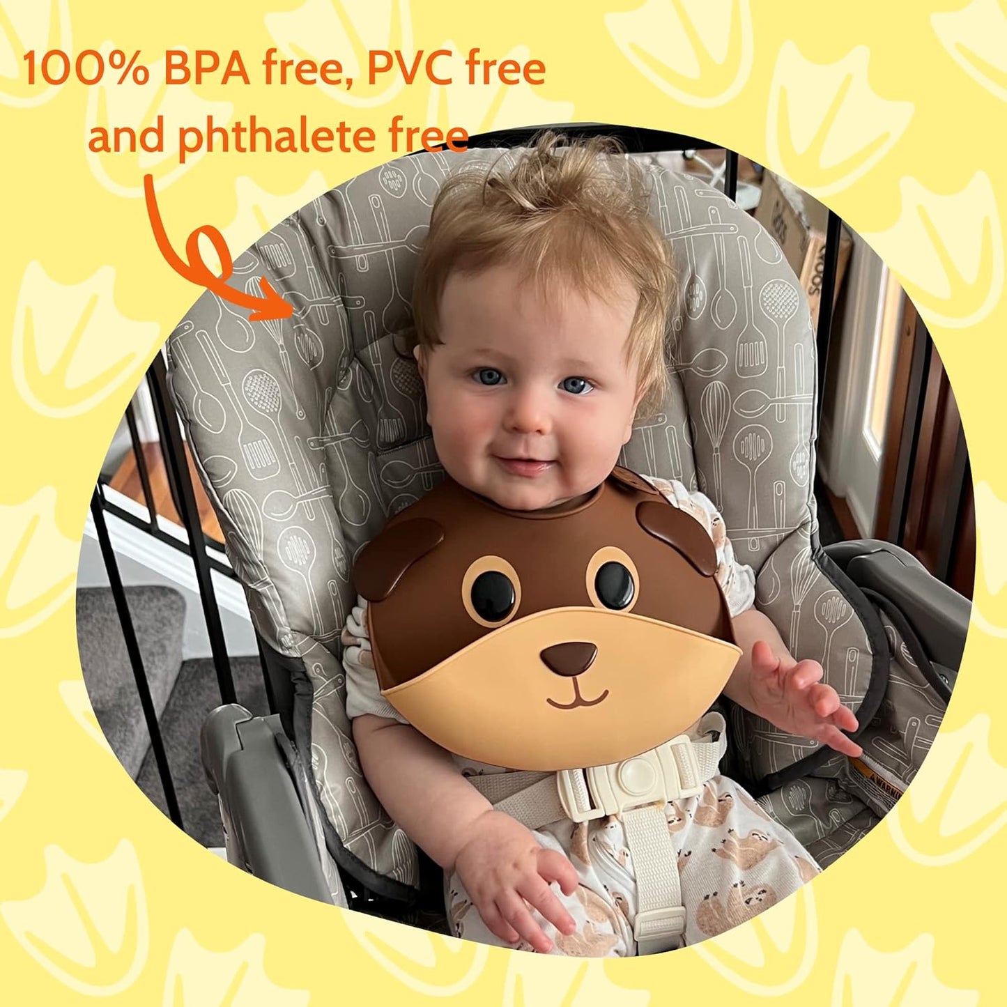 Silly Goose Set of 2 Silicone Animal Baby Bibs for Babies and Toddlers, Waterproof, Adjustable, Soft, Extra Wide Food Catcher Pocket (2PK Panda+Bear)