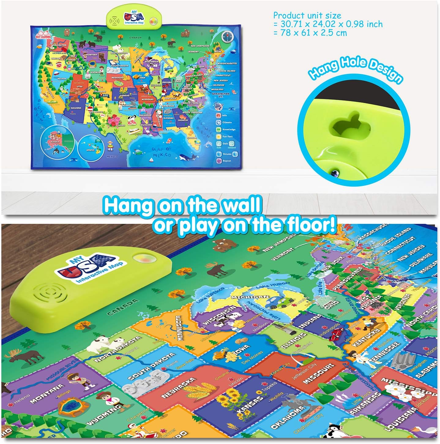 BEST LEARNING i-Poster My USA Interactive Map - Educational Talking Toy for Kids of Ages 5 to 12 Years Old