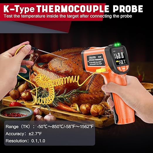 Infrared Thermometer Gun, Non-Contact Digital Laser Temperature Gun, -58°F to 1076°F, Adjustable Emissivity and Max/Min Values for Industrial, Cooking, Griddle,Engine, HVAC (Not for Human)