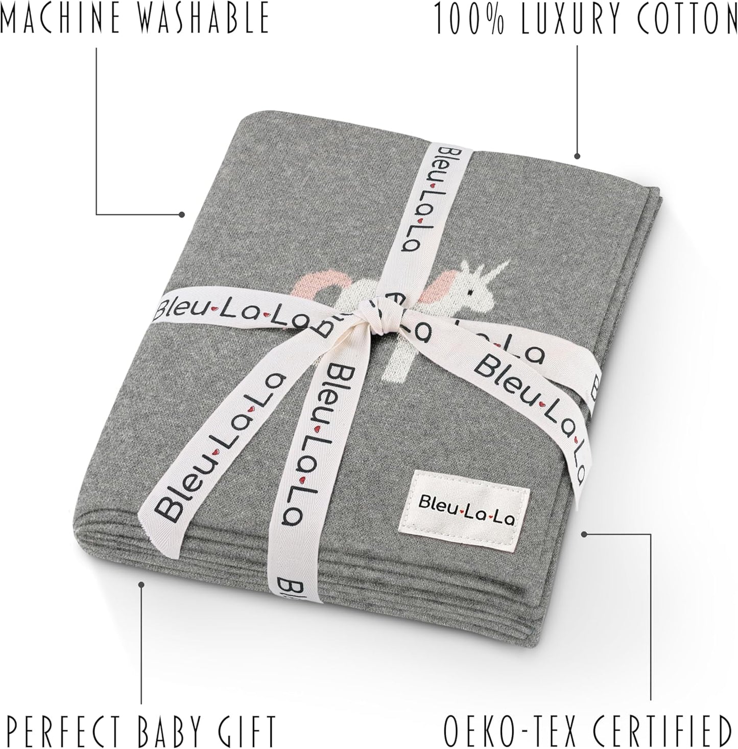 Cotton Baby Swaddle Blanket for Girls and Boys - Buttery Soft Cozy Receiving Swaddle Crib Stroller Blanket for Shower Gift Registry for Newborns, Infants, Toddlers (Unicorn - Grey)