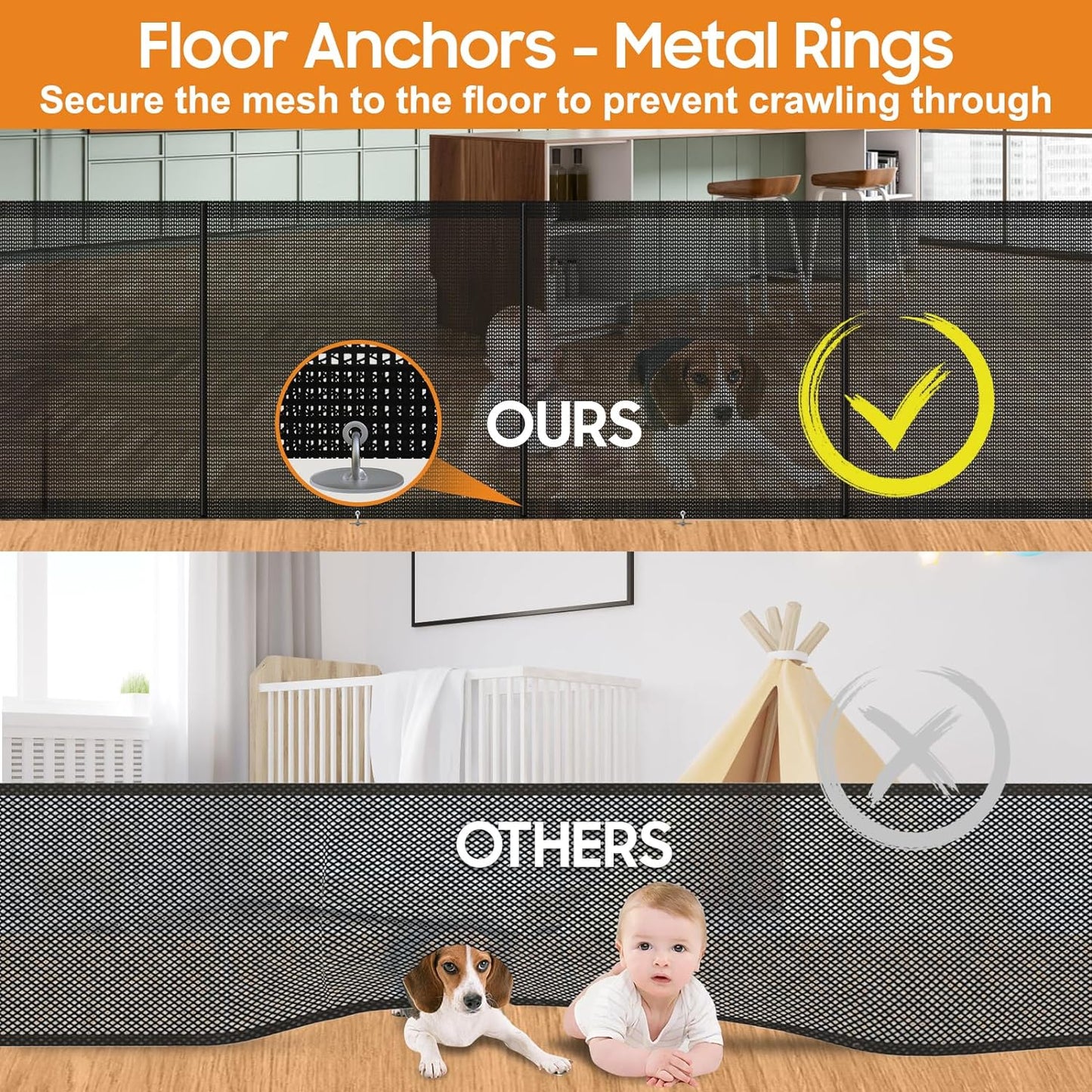 160" Retractable Baby Gates, 42" Extra Tall Upgraded Baby Gate with Reinforced Strip Design, Prevent from Crawling Underneath, Extra Wide Dog Gate Baby Gates for Stairs Doorways Indoor Outdoor