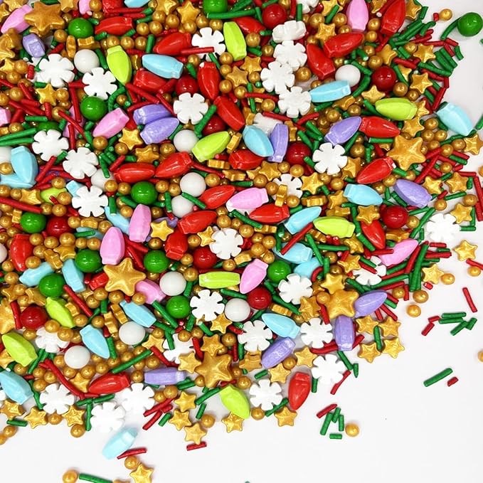 Snowflakes Sprinkles Candy Sugar Colorful Sprinkle Red and Green Sprinkles Cake Decorations Cupcake Toppers Cookie Decorating Ice Cream Celebrations 3.5oz