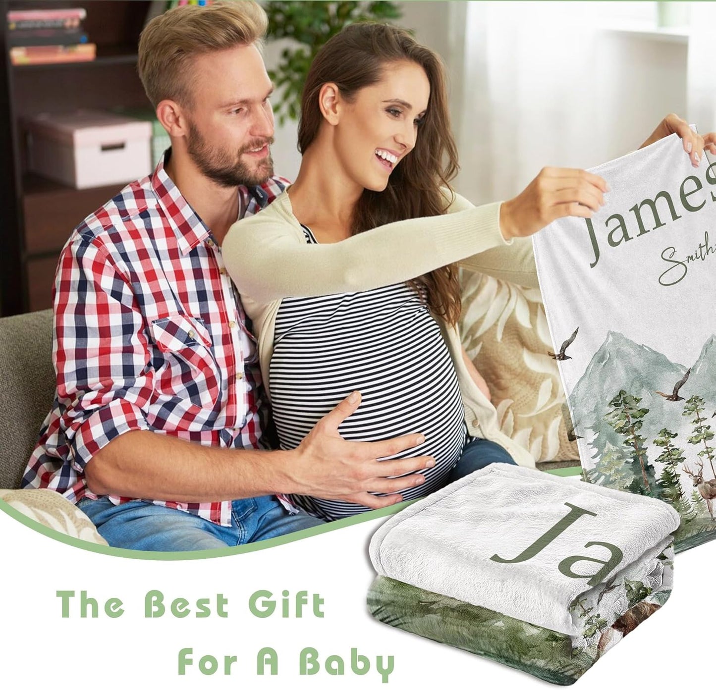 Personalized Woodland Baby Blanket with Name Custom Name Blanket for Boy Newborn Expect Mom Customized Gifts for Baby Shower Birthday Christmas