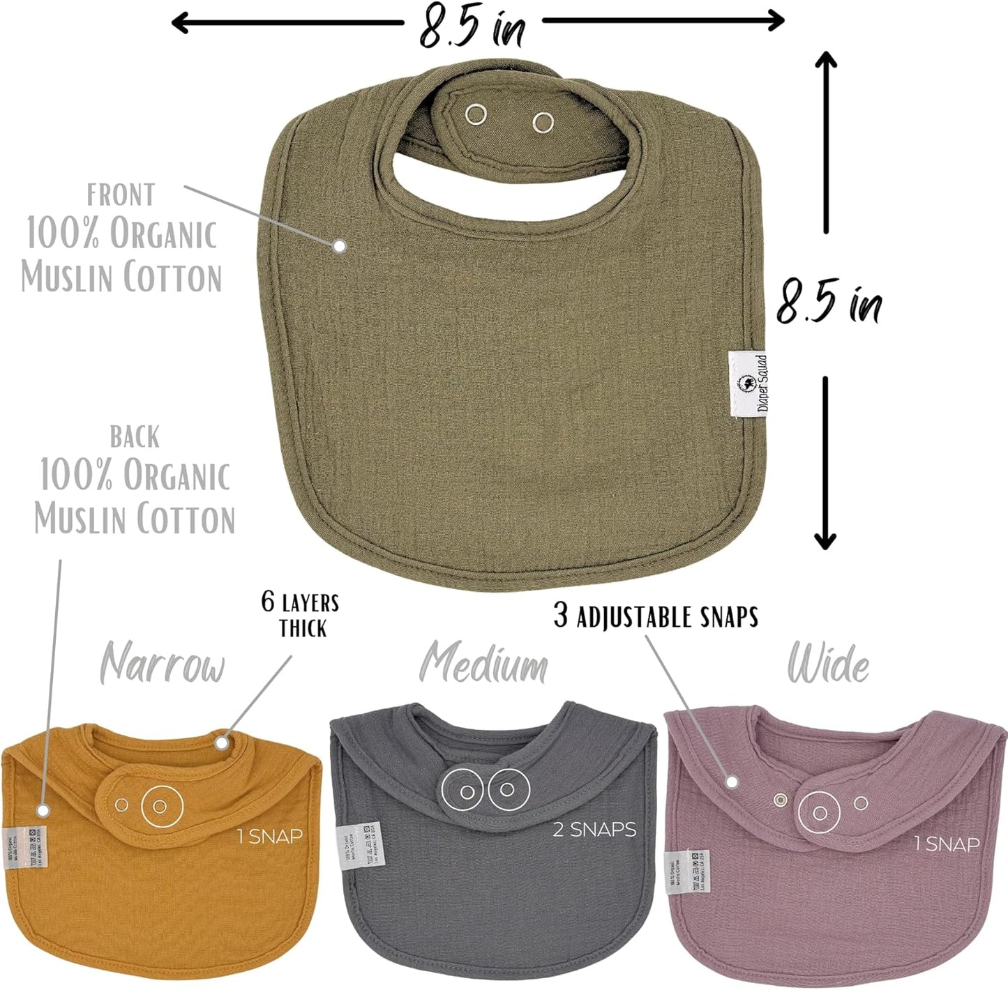 DiaperSquad's Baby Bibs for Drooling and Teething, Bibs for Boys, Baby Girl - Solid Cotton Baby Drool Bibs