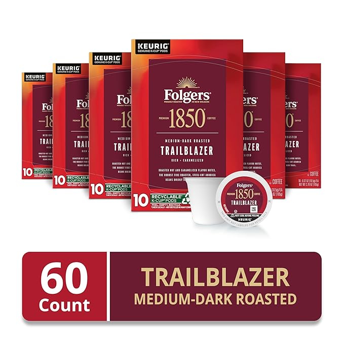 Folgers 1850 Trailblazer Medium-Dark Roast Coffee, 60 Keurig K-Cup Pods