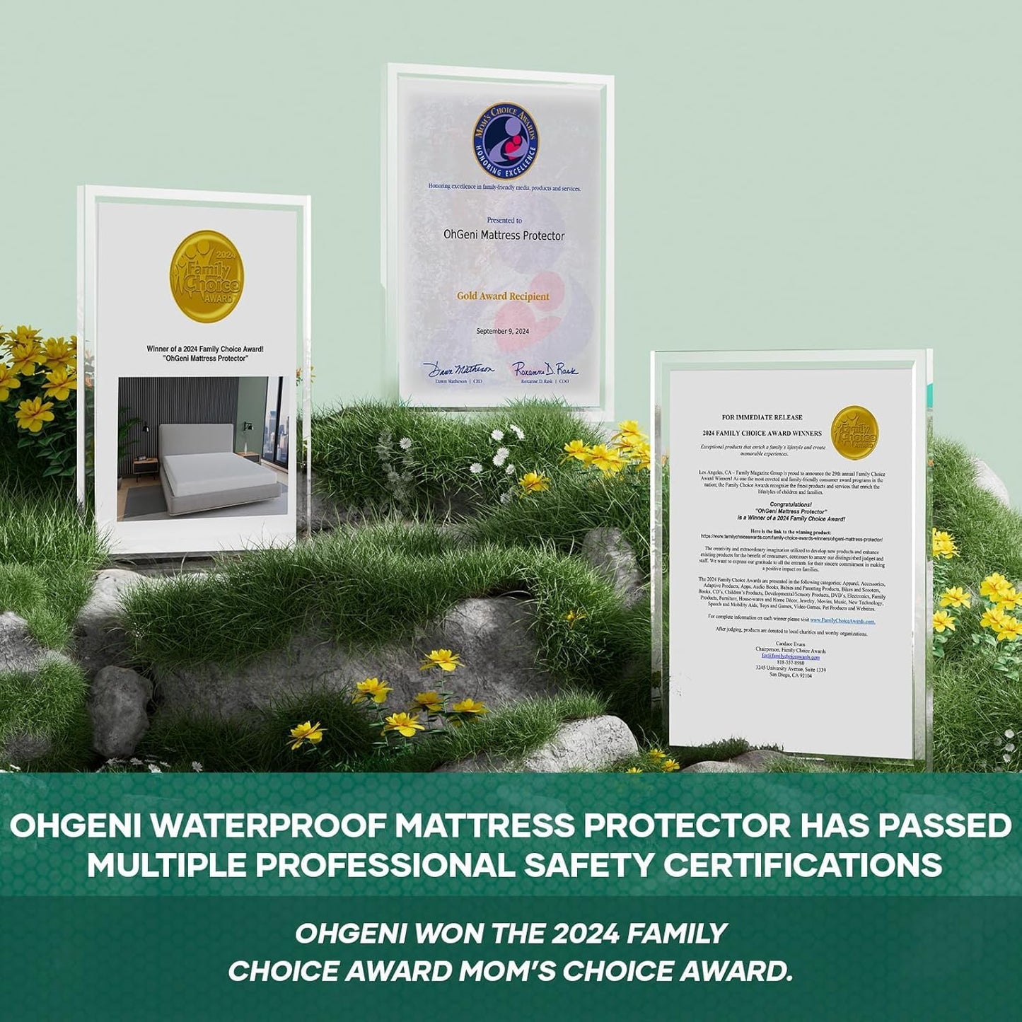 OhGeni 100% Waterproof Mattress Protector, California King-Gray Mattress Pad, Fits 6"-20" Mattresses with Deep Pocket, Cooling, Breathable Fitted Sheets, Soft Bed Cover, Noiseless, Machine Washable