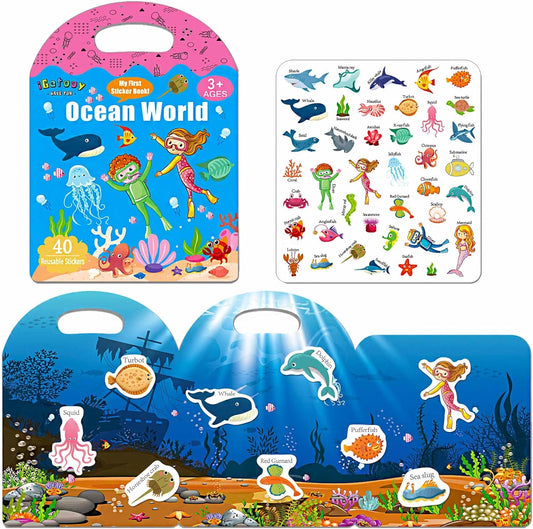 Reusable Sticker Books for Toddlers 1-3, Sticker Book for Toddlers 2-4 Years, Toddler Travel Essential in The Car/Train/Plane