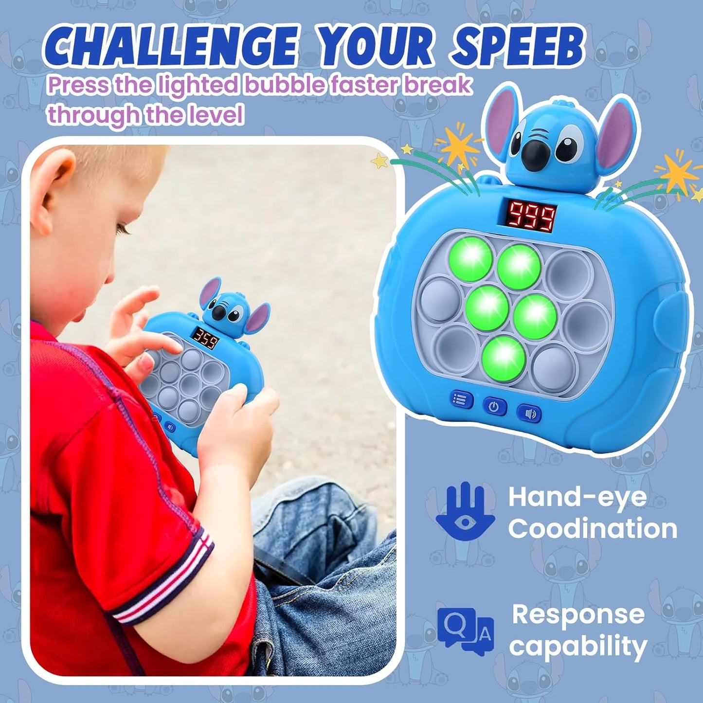 Fast Push Bubble Game Quick Push Pop It Light up Pop Fidget Toys with Led Screen Handheld Educationa Sensory Toys Kids Boys and Girls Teens Best Party Favors