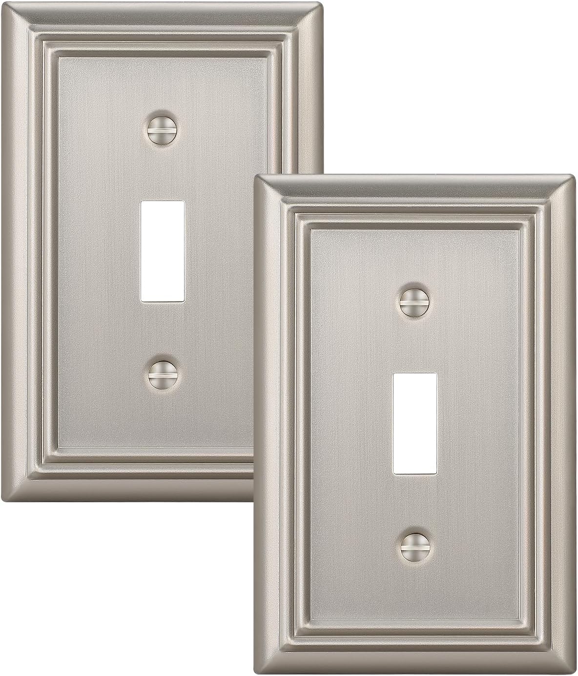 DEWENWILS Single Toggle Wall Plates, Brushed Nickel Metal Light Switch Cover Plates, 4.92" x 3.14" Outlet Wall Plates, Switch Plate Covers for Home Decor, 2 Pack