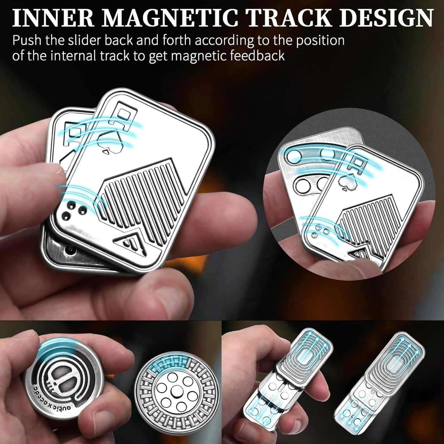 Metal Fidget Toys Gift Pack, Fidget Slider Haptic Coin EDC Fidget Toy for Adults, Home Office Executive Desk Toys Gift for Him, Perfect for ADHD/ADD/Autism (Silver)