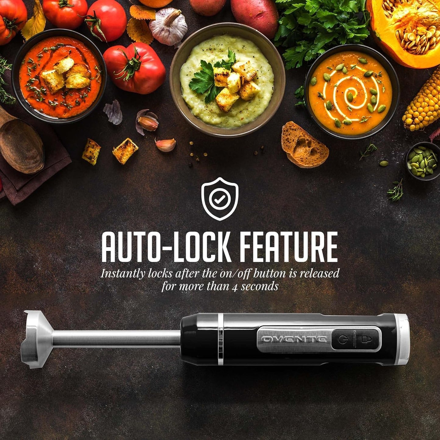 OVENTE Cordless Immersion Hand Blender, Rechargeable Handheld Portable Stick Mixer with 8 Mixing Speed Option, One-Touch Control and Stainless Steel Blades for Smoothies, Shakes or Soups, Black HR781B