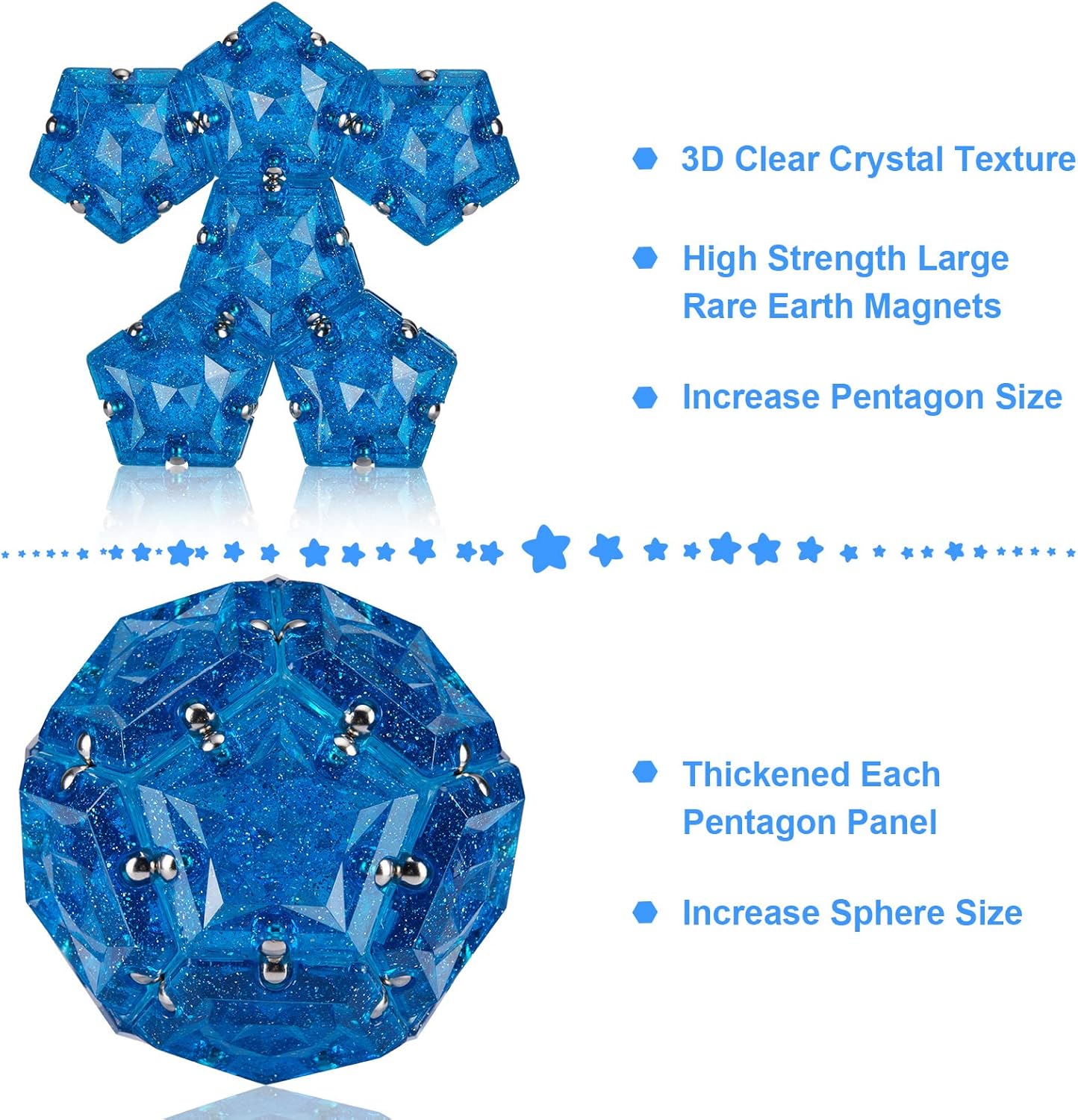 Magnetic Fidget Sphere Magnets Balls - Crystal Diamond Blue Holographic Glitter - Magnet Fidgets Toy - 12 Piece Set - Creativity Beyond Imagination, Inspirational, Recreational, Desk Toys for Adults