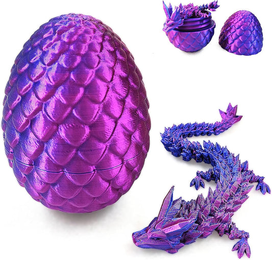 3D Printed Dragon in Egg with Dragon Inside,Dragon Surprise Egg,Flexible Joints Home Office Dragon Decor Executive Desk Toys for Autism/ADHD,Crystal Dragon Eggs Fidget Toy (Laser Purple)