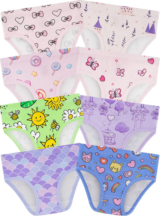 Girls' Underwear,Soft Cotton Tagless Panties for Toddlers' & Little Kids' Comfort,Breathable Briefs,8-Pack