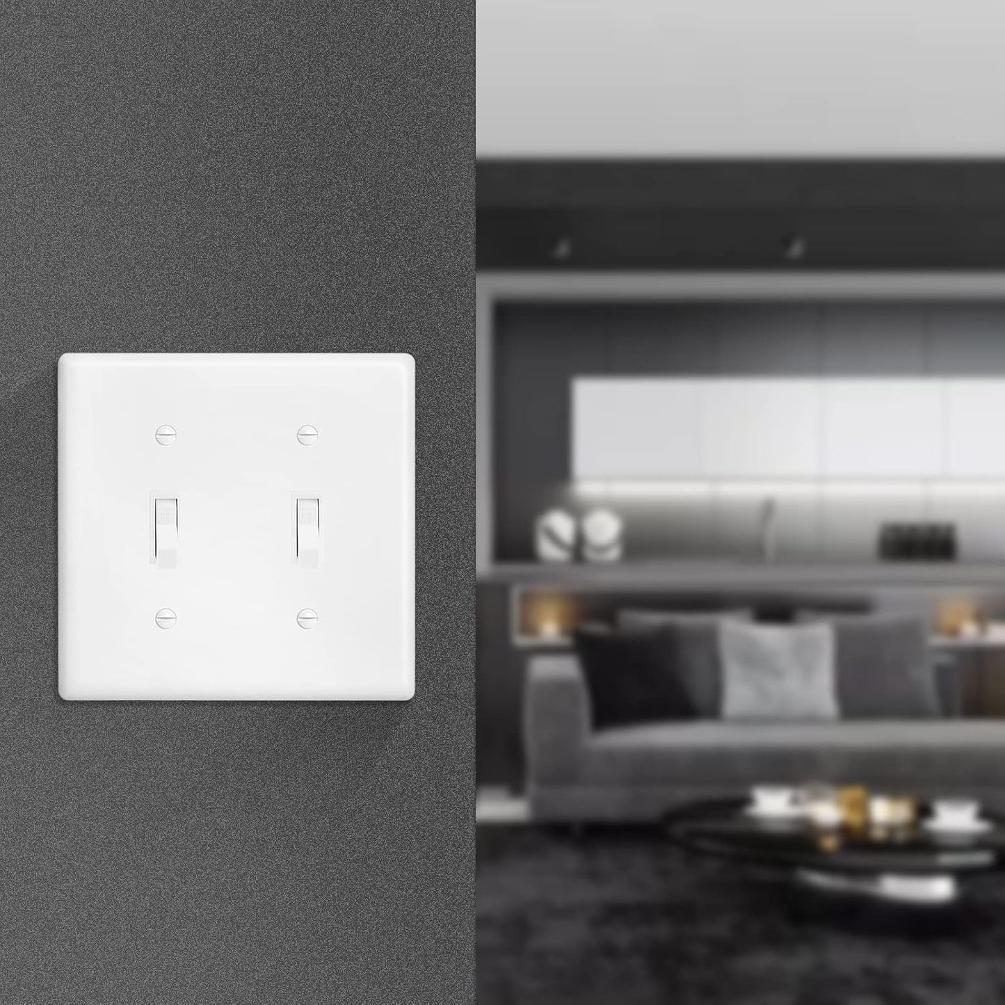 Decorator Wall Plate Double Toggle Light Switch Plate Outlet Cover,Unbreakable Polycarbonate Thermoplastic, White (4-Pack, Double Toggle-White)