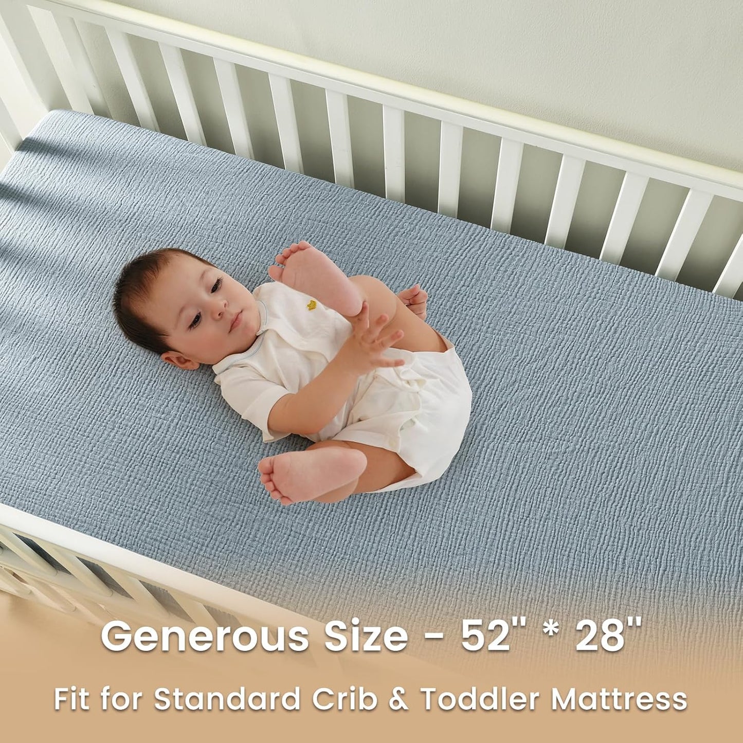 david's kids Muslin Crib Sheets for Boys Girls, 2 Pack 100% Cotton Soft Breathable Fitted Baby Sheet Set, 28x52 Inch Fits Standard Crib and Toddler Mattresses, Sage Green & Dusty Blue