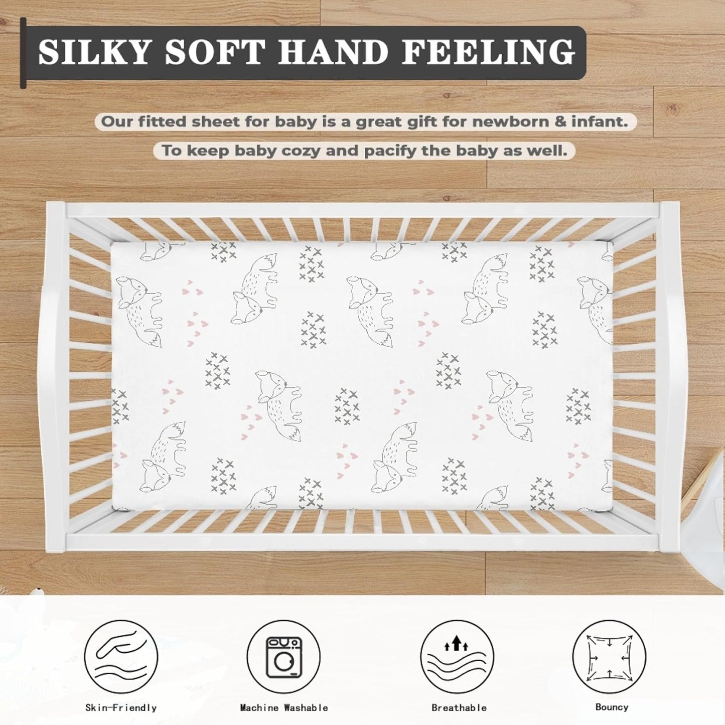 Little Fox and Heart Fitted Crib Sheet Animals Baby Crib Sheet Fit Standard Crib and Toddler Mattress,Crib Mattress Sheets for Boys Girls 28"x52"