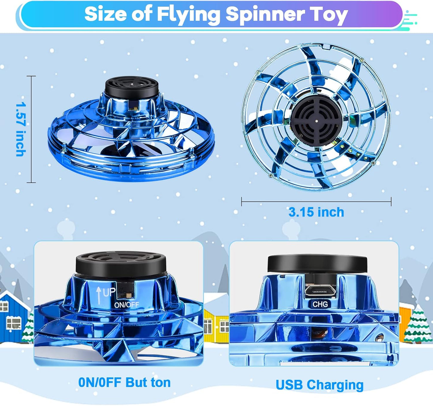 Flying Fidget Spinner,2024 Upgraded Flying Spinner Mini Hand Drone with 360 ° Rotating and LED Lights Outdoor Indoor Toy,Mini UFO Toy Drone for Boys Girls Adults (Blue)