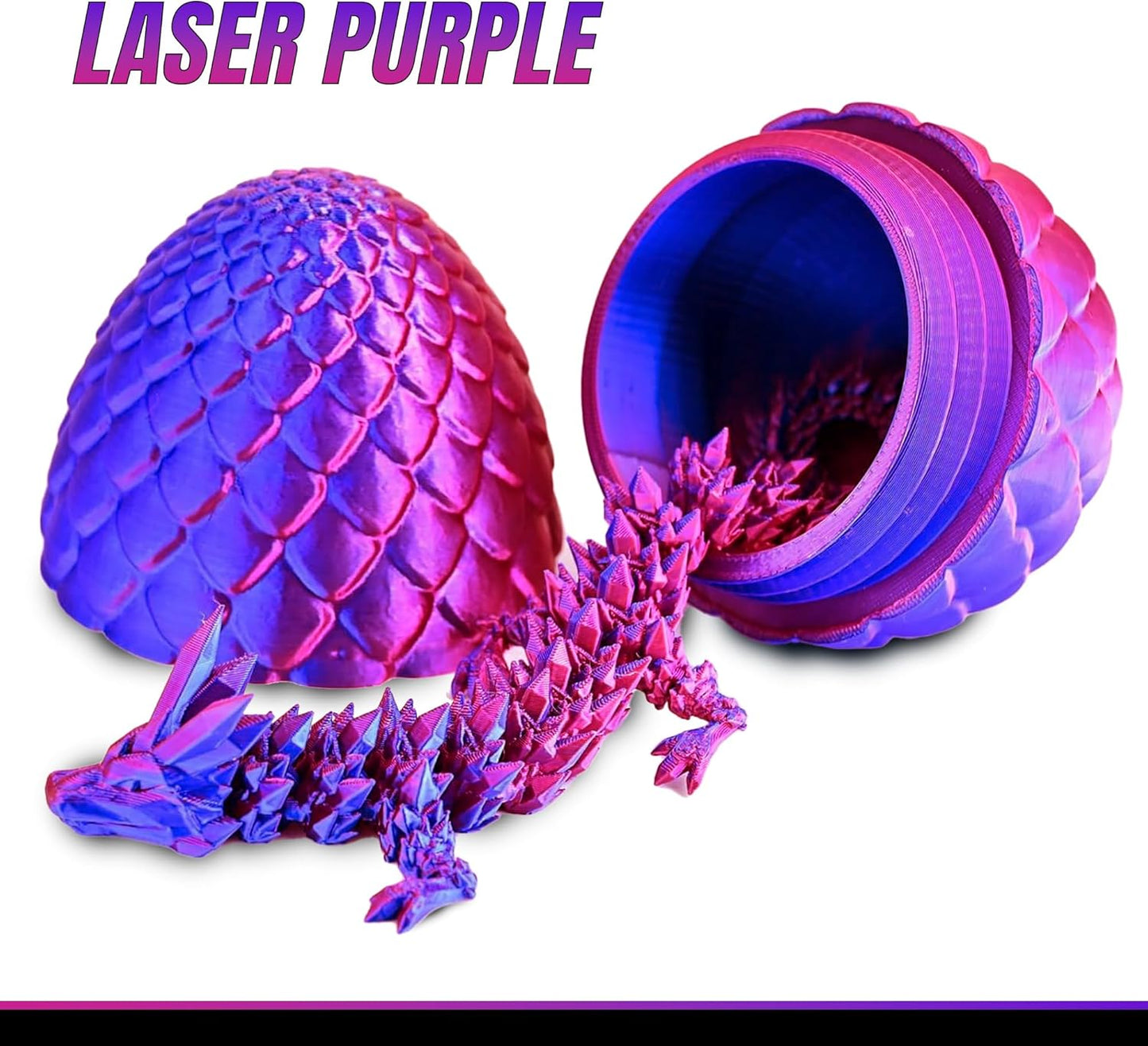 3D Printed Dragon in Egg, Full Articulated Dragon Crystal Dragon with Dragon Egg, Home Office Decor Executive Desk Toys, Adults Fidget Toys,12 Inches. (Laser Purple)
