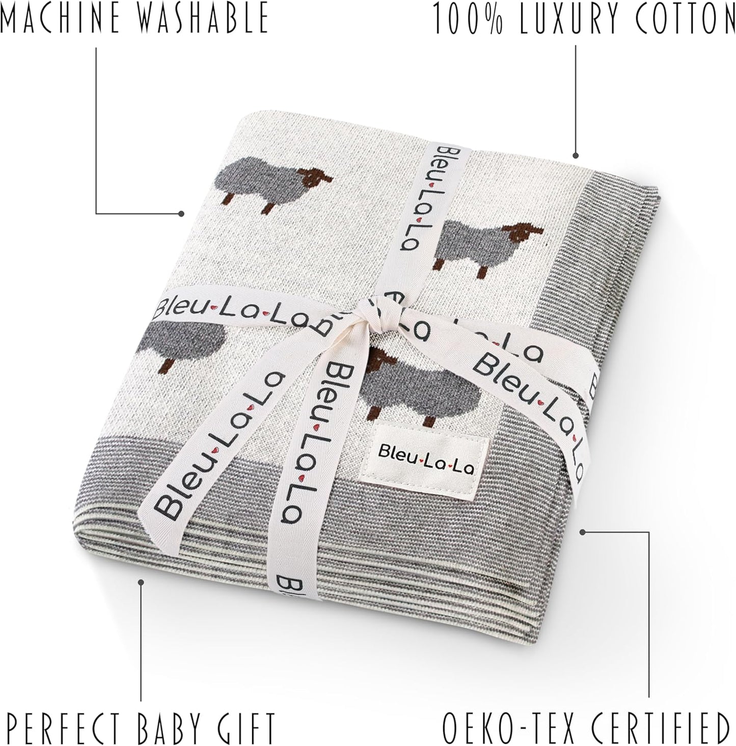 Luxury Cotton Knit Swaddle Baby Blanket - Soft Cozy Lightweight Unisex Receiving Swaddler Crib Stroller Quilt Blanket for Shower Gift Registry for Newborns Infants Toddlers (Sheep - Ivory)