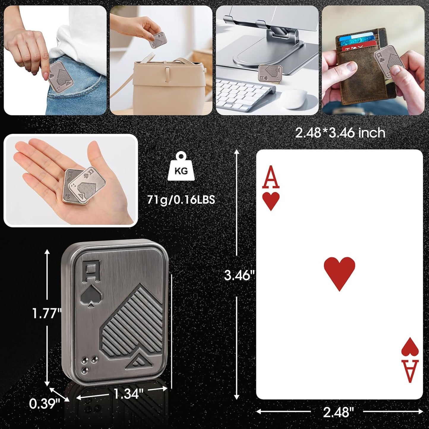 Fidget Slider, Metal Poker Push Card, Fidget Toy, Fidget Clicker for Adults, Relieve Stress, Gift for Boyfriend, Husband and Father (Silver A)
