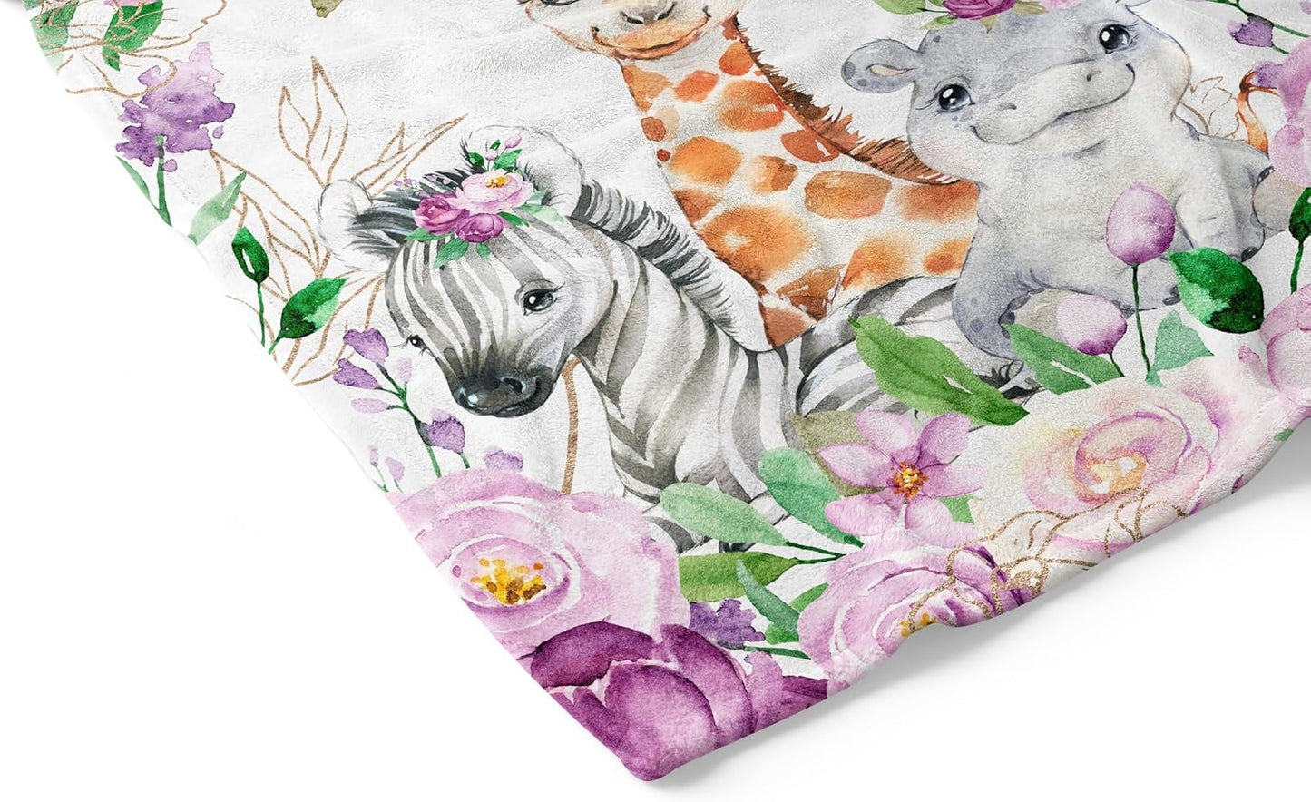 UNIQUE Violet Flowers Safari Ultra Soft Fleece Baby Blanket 30x40in, Cute Zebra Hippo Giraffe Baby Blanket, Girl