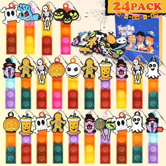 24pcs Halloween Mini Pop Fidget Toys Bulk Halloween Party Favors for Kids Pop Keychain Sensory Toys Bag Fillers Pop Toddler Birthday Carnival Treasure Classroom Prizes Stress Reliever Desk Toys