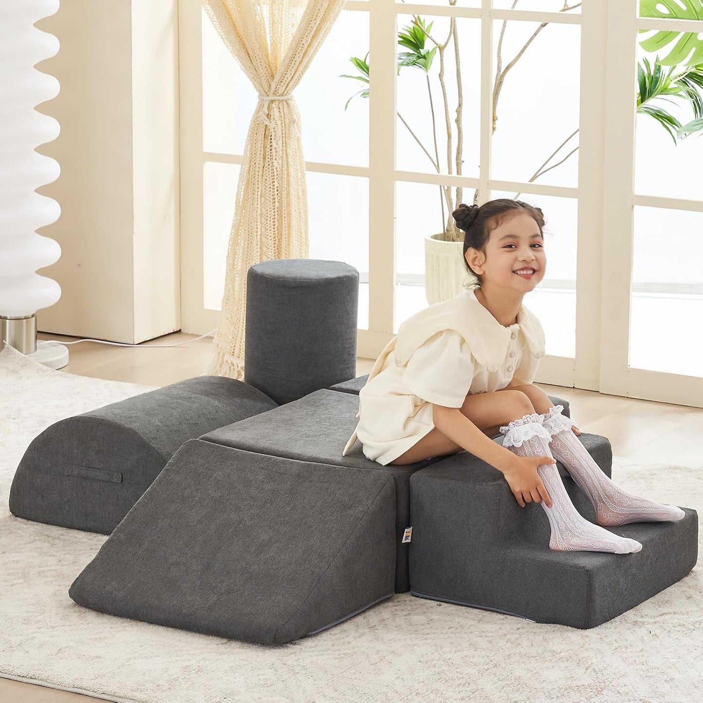 jela Foam Blocks 6Pcs Soft Play Equipment Luxury Miss Fabric, Toddler Climbing Toys Indoor Soft Play Climbing for Toddlers, Lightweight Climbing Blocks for Babies, Kids, Climb and Crawl Foam Playset