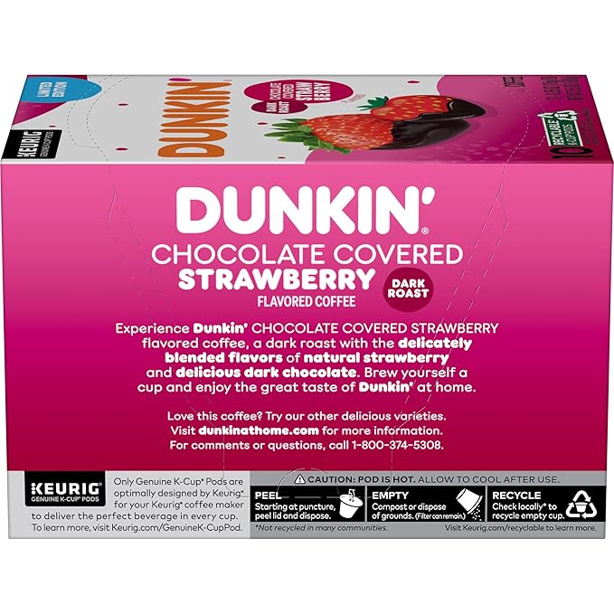 Dunkin' Chocolate Covered Strawberry Flavored Coffee, 60 Keurig K-Cup Pods