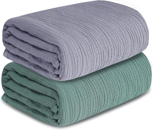 Muslin Swaddle Blankets for Newborn, 2 Pack Breathable Soft Receiving Blanket, Large 41 x 41 inches Swaddle Wrap Burping Clothes, Essentials Infant Shower Items. (Gray & Green)