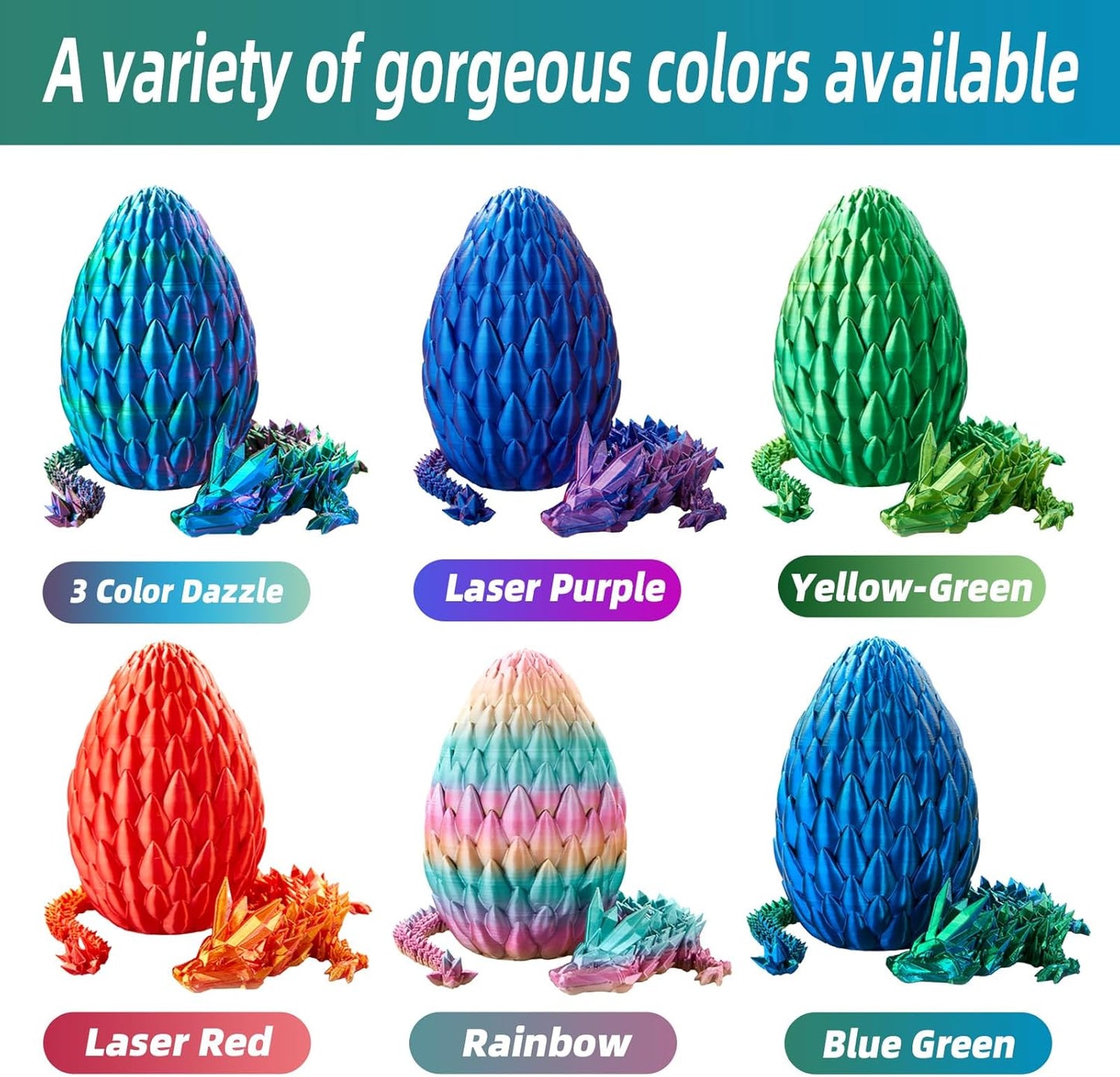 Dragon Egg,15in Crystal Dragon,Surprise Egg,Articulated Dragon,3D Printed Gift Toy,Fidget Toys for Autism/ADHD, Executive Desk Toys,Home Office Decor (Blue Green)