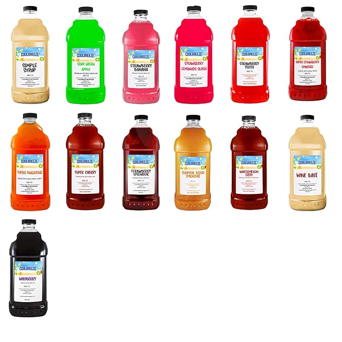 Coolbreeze Beverages Frozen Slushy Flavor Syrups Pick Six Mix & Match / 50+ Flavors Frozen Drink Machine Mix, Smoothie Blends, Granita Slush, Snowcone Flavor Syrups - Pick 6 Bottles