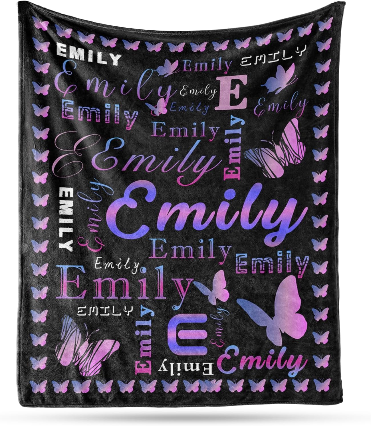 Ship Next Day, Custom Name Blanket - Printed in USA, Personalized Baby Blankets for Girls, Baby Blanket with Butterfly, Ultra-Soft Cozy Fleece Blankets, Gifts for Boys & Girls Kids Teen Girl New Mom