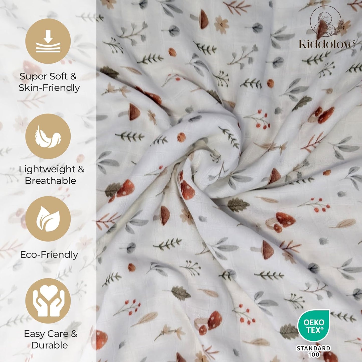 Muslin Swaddle Blankets for Newborn – 3 Pack Large 47"x47" Receiving Blankets – Soft, Breathable & Gentle – Unisex Forest Theme