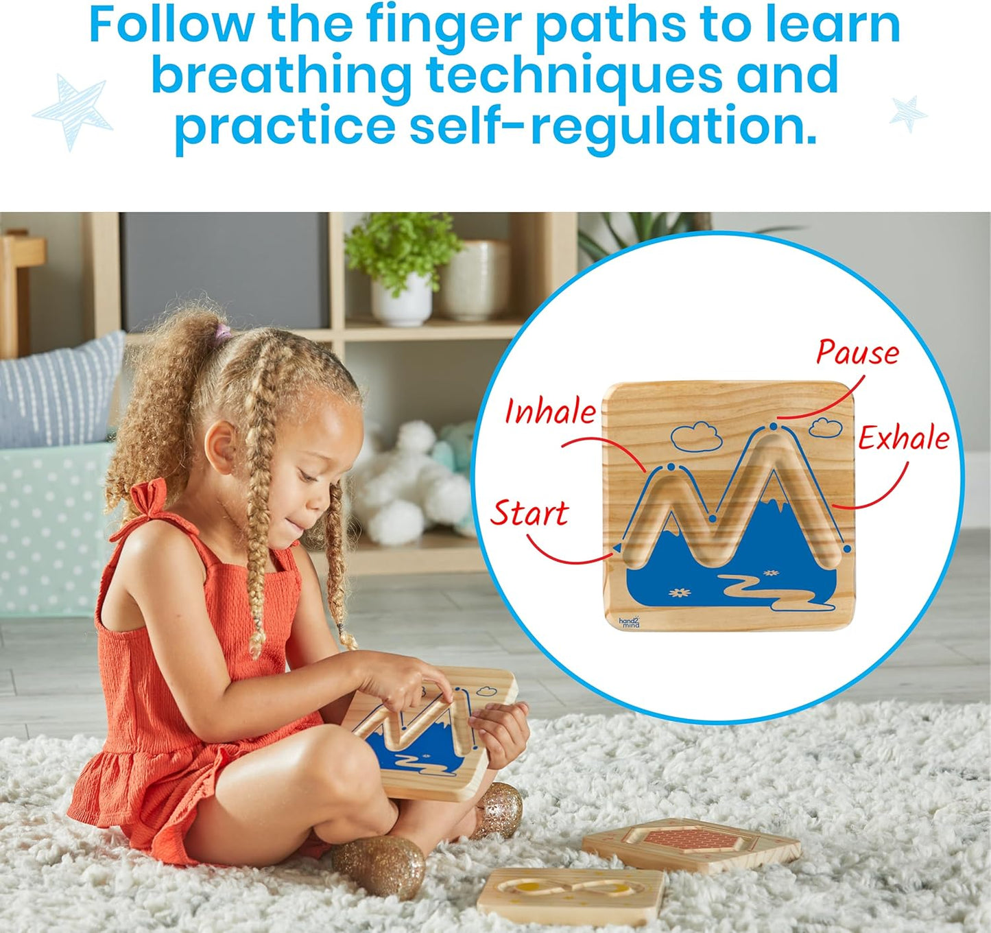 hand2mind Wooden Mindful Maze Set, Tactile Sensory Toys for Toddlers, Anxiety Relief Items, Calm Down Corner Supplies, Emotional Regulation Tools for Kids, Play Therapy Toys, Mindfulness Gifts