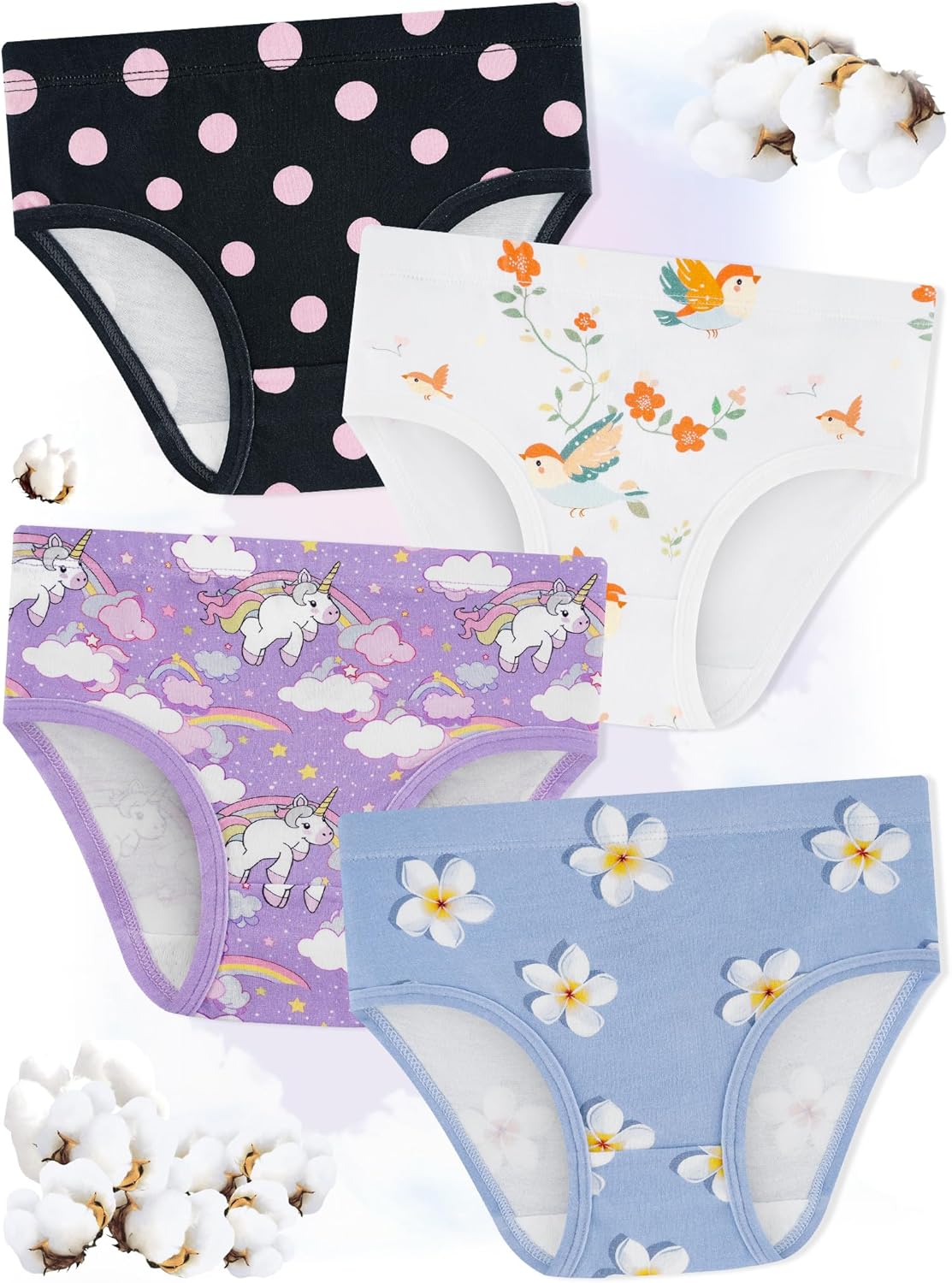 Girls' Underwear,Soft Cotton Tagless Panties for Toddlers' & Little Kids' Comfort,Breathable Briefs,8-Pack