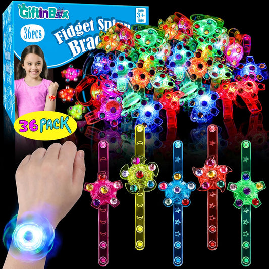 36 Pack LED Light Up Fidget Spinner Bracelets Party Favors for Kids 4-8 8-12, Glow in The Dark Party Supplies, Back to School Gift for Students, Return Gifts for Kids Birthday Halloween Classroom