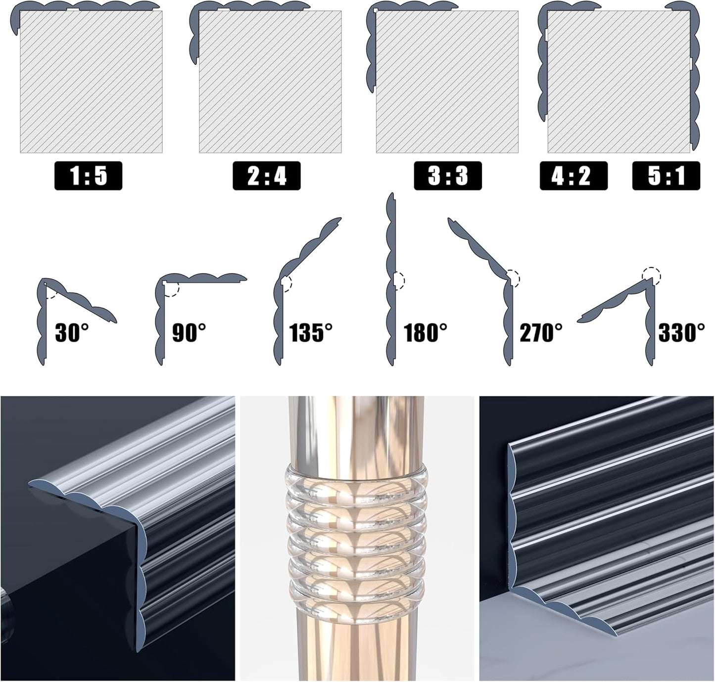 Wall Corner Protector Edge Guard - Peel and Stick Self-Adhesive Wall Trim Moulding, Inside & Outside Corner Molding Trim Caulk Strip for Wall Edge, Ceiling, Countertop – Clear, 1.18INx5FT