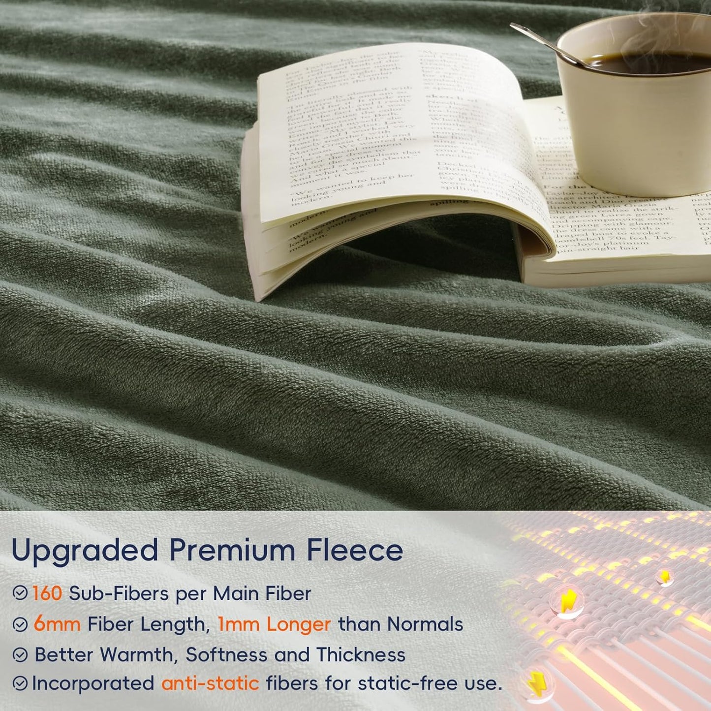 PHF Ultra Soft Fleece Throw Blanket, No Shed No Pilling Luxury Plush Cozy 300GSM Lightweight Blanket for Bed, Couch, Chair, Sofa Suitable for All Season, 50" x 60", Olive Green