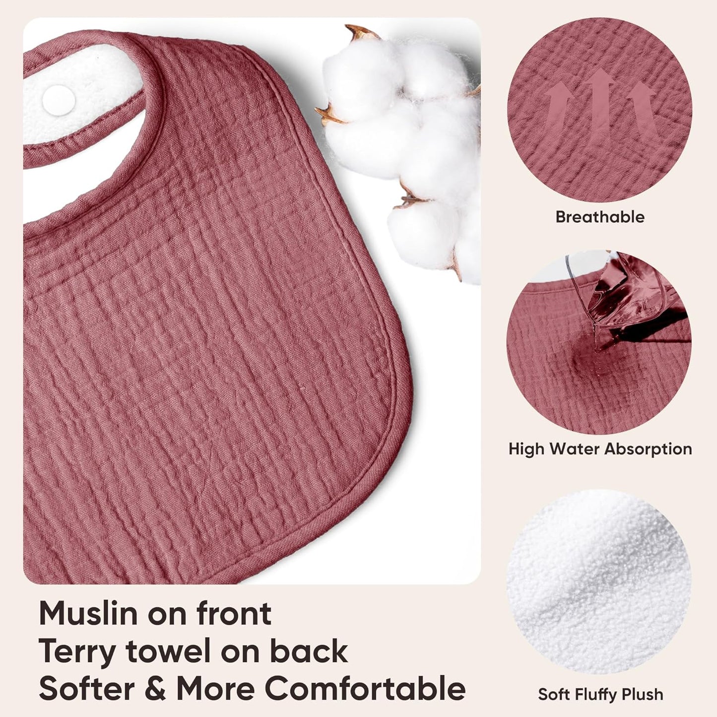 Susurration Muslin Baby Bibs 8 Pack Bandana Drool Bibs, Soft Square Adjustable Baby Drooling Bibs for Unisex Girls & Boys