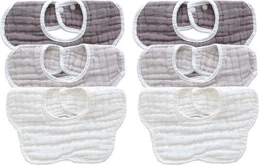 MUKIN Baby Drooling Towel, Snap Bibs, Muslin Bibs, 6 Pack, Adjustable, Soft Cotton