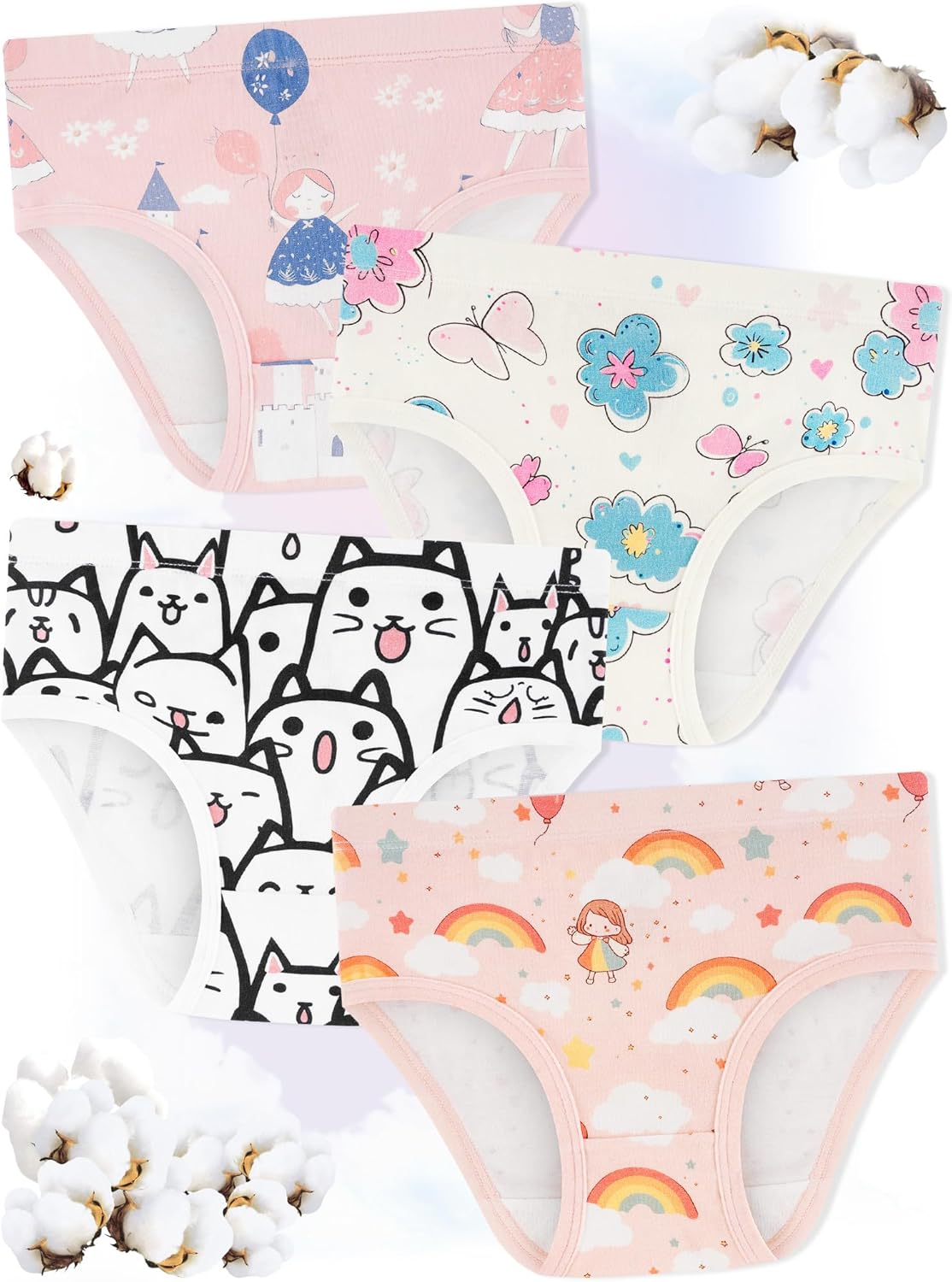 Girls' Underwear,Soft Cotton Tagless Panties for Toddlers' & Little Kids' Comfort,Breathable Briefs,8-Pack