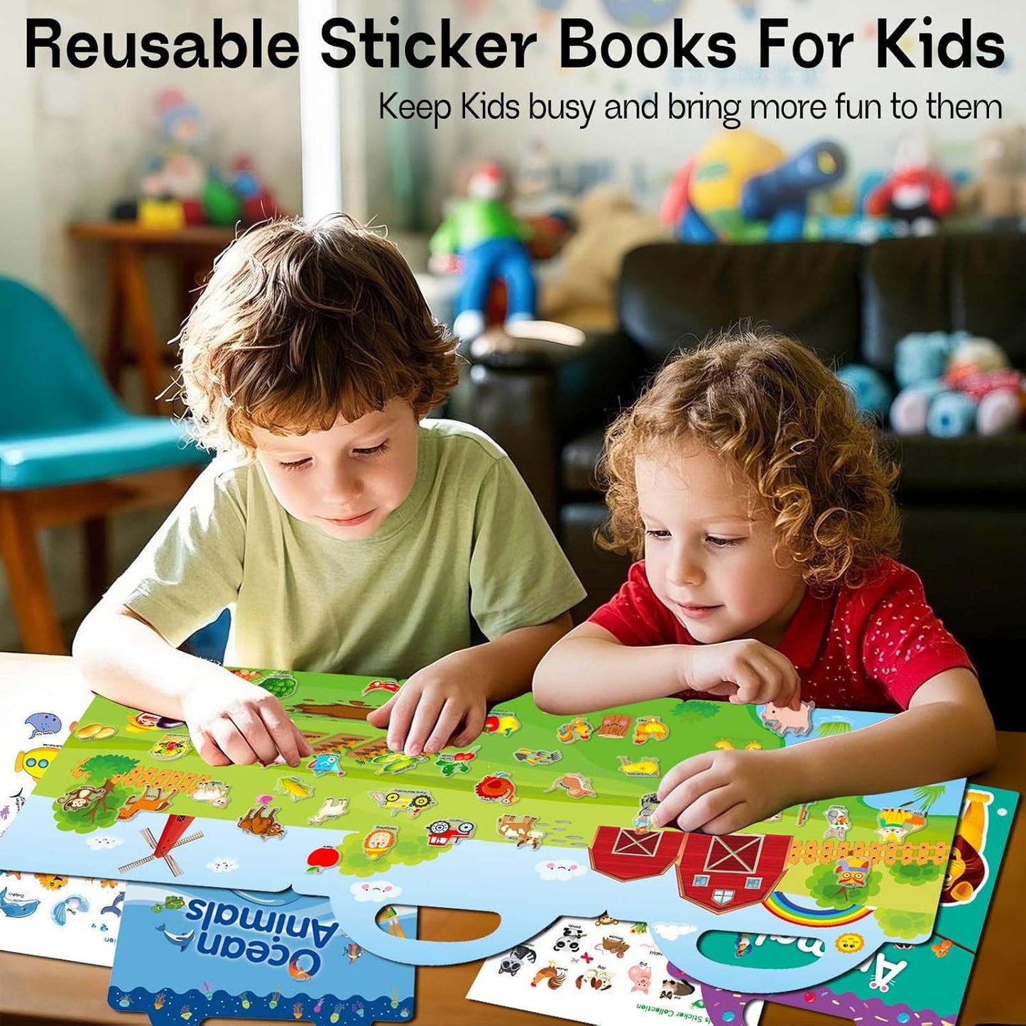 Reusable Sticker Books for Toddlers 1-3, 3 Sets Sticker Books for Toddlers 2-4 Years, Toddler Travel Toys for Kids 2 3 4 Year Old Girls Boys